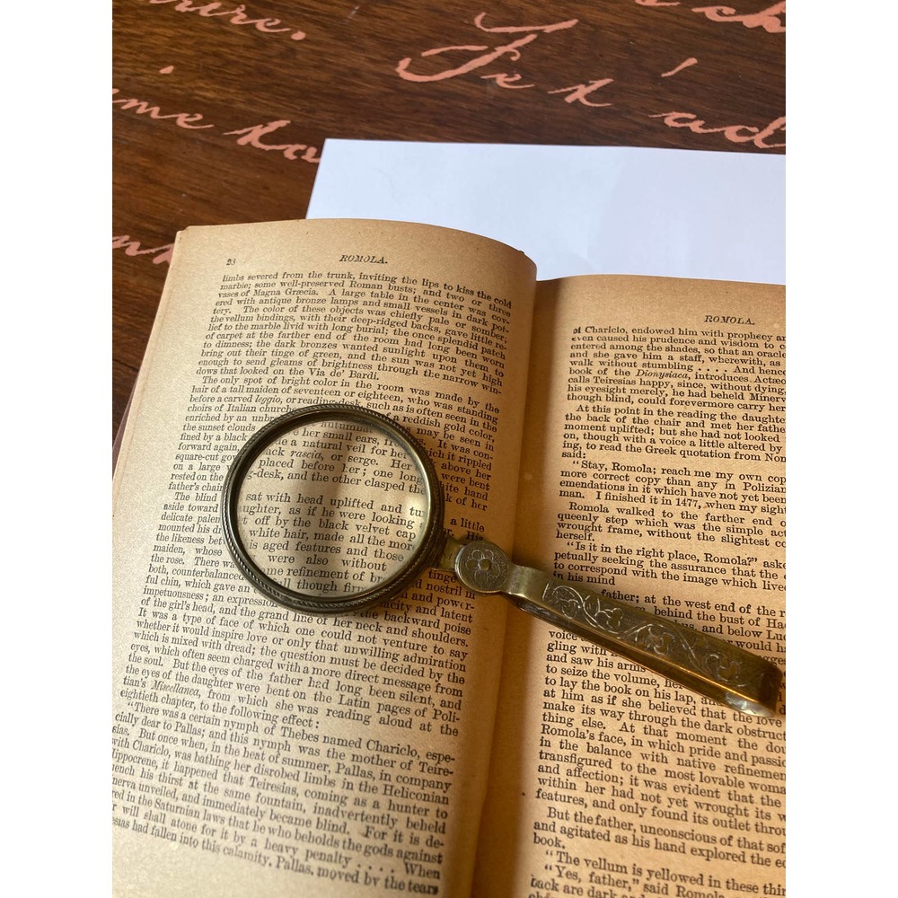 SOLD- Vintage Etched Floral Artwork Brass Folding Hand Magnifying Glass